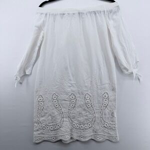Blue Island White Eyelet‎ Crochet Lace Off Shoulder Tunic Mini Dress Small